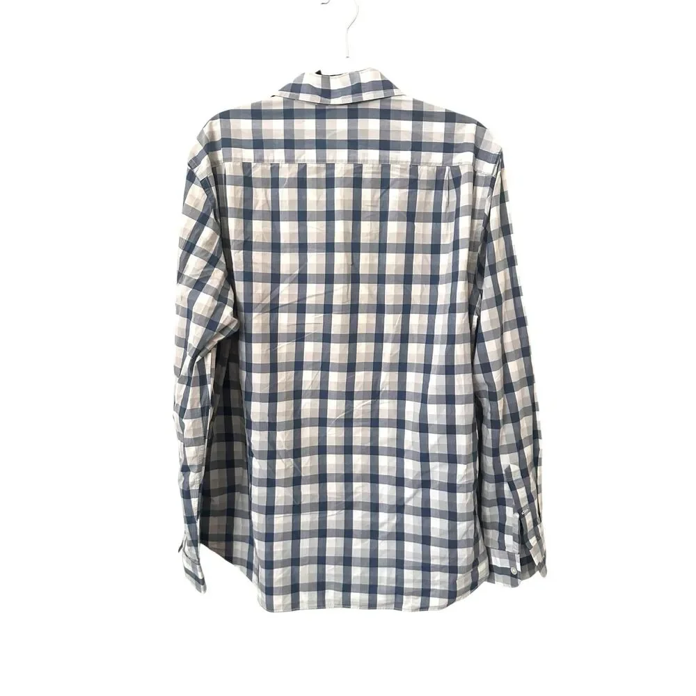 JCREW Lightweight Checkered Cotton Button Down Blue Large